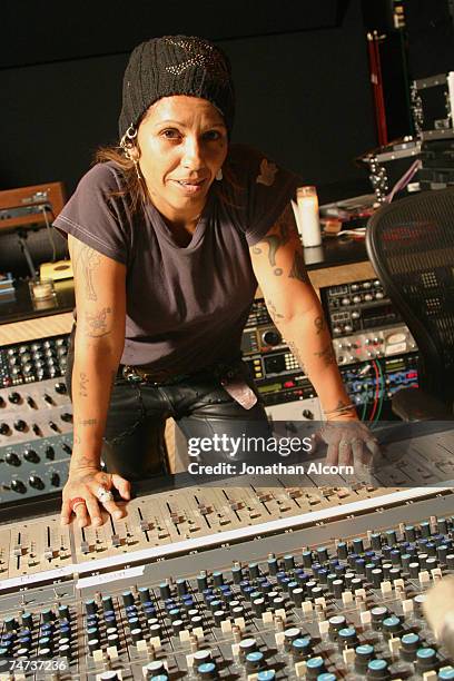 Linda Perry in her recording studio in the San Fernando Valley in California on August 23, 2005. She had a huge hit in the mid-'90s with her former...