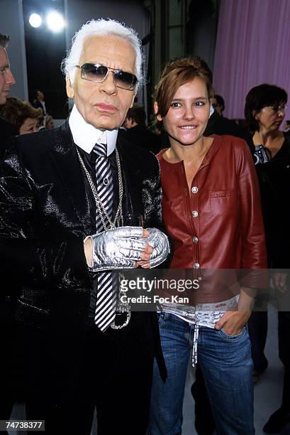 Karl Lagerfeld, Virginie Ledoyen at the Front Row Grand Palais in Paris, France.