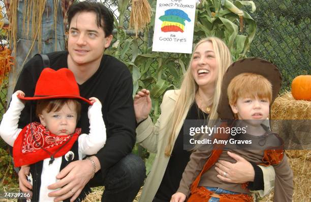 Brendan Fraser, wife Afton, and sons Holden and Griffin at the Universal Studios in Universal City, California