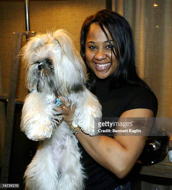 Angela Beyince and Munch at the SoHo Grand Hotel in New York, New York