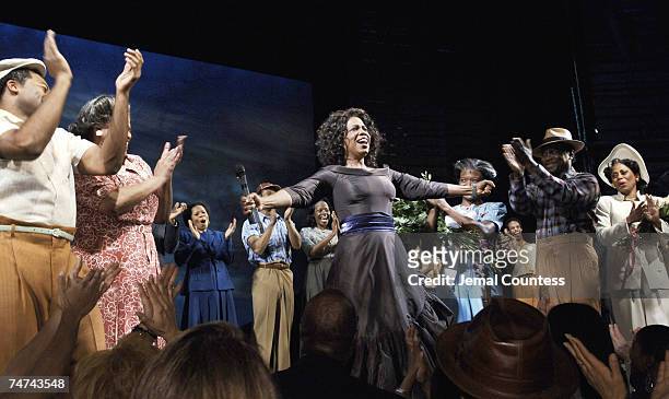 Oprah Winfrey and the broadway cast of "The Color Purple" at the The Broadway Theatre in New York City, New York
