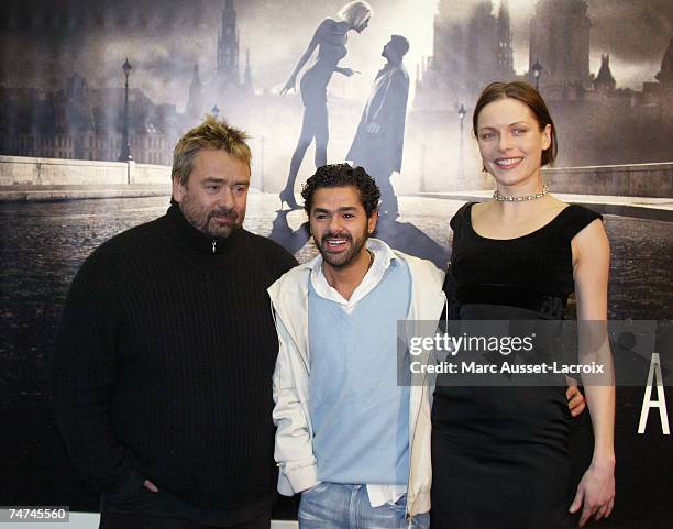 Luc Besson, Jamel Debbouze, Rie Rasmussen at the Gaumont-Marignan in Paris, France.