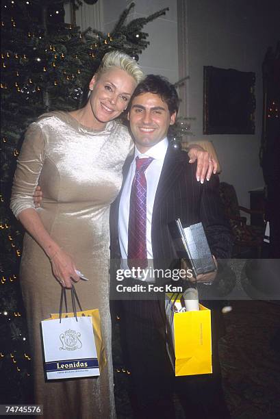 Brigitte Nielsen and Mattia Dessi at the Hotel Bristol in Paris, France.