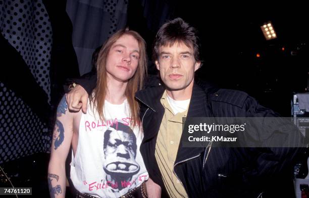 Axl Rose of Guns N' Roses and Mick Jagger of the Rolling Stones at the Trump Casino in Atlantic City, New Jersey