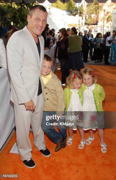 Lance Armstrong with children Luke Armstrong, Isabelle Armstrong and Grace Armstrong at the Pauley Pavilion in Westwood, California