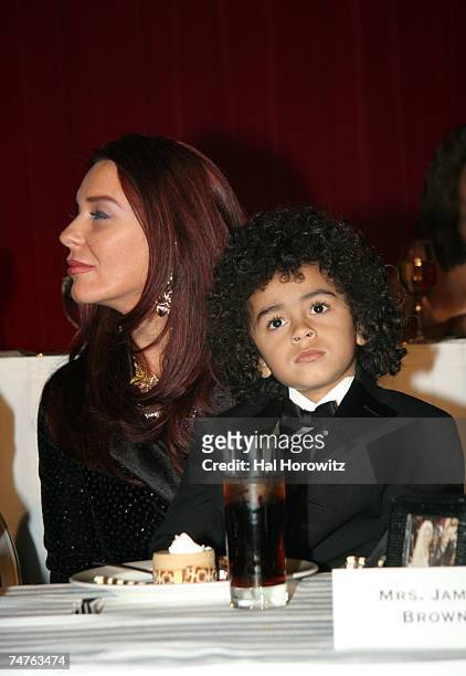 Tomi Rae Hynie, wife of James Brown, and son James Jr. At the Sheraton Hotel in New York City, New York