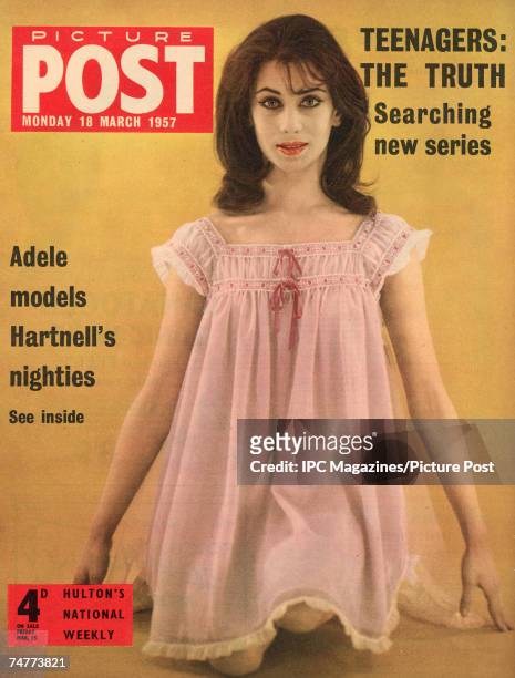The cover of Picture Post magazine featuring a Adele Collins modelling a baby doll nightdress by English fashion designer Norman Hartnell, 18th March...