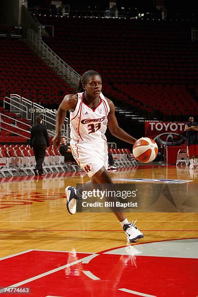 Barbara Turner of the Houston Comets warms up prior to the WNBA game against the Connecticut Sun on June 8, 2007 at Toyota Center in Houston, Texas....