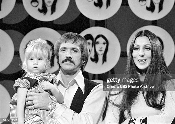 Married American singing and acting duo Sonny Bono and Cher appear with their daughter Chastity Bono on an episode of the television variety show...