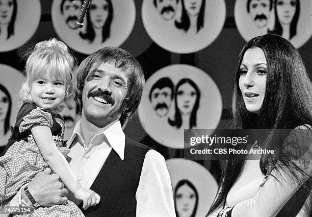 Married American singing and acting duo Sonny Bono and Cher appear with their daughter Chastity Bono on an episode of the television variety show...