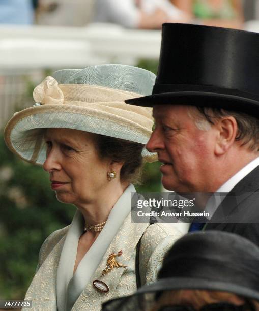 Princess Anne, Princess Royal stands with Andrew Parker Bowles on the first day of Royal Ascot on June 19, 2007 in Ascot, England.