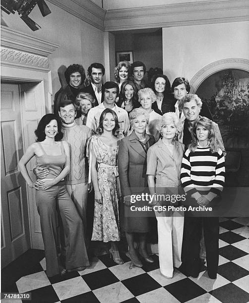 Portrait of the cast of the daytime soap opera 'The Young & the Restless,' 1977. Pictured are, top row from left, American actors David Hasselhoff ,...