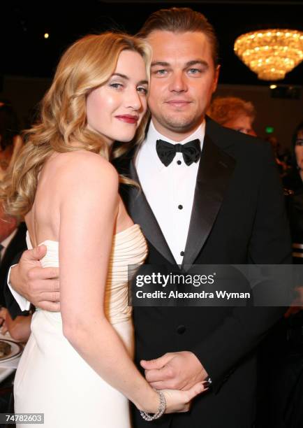 Kate Winslet and Leonardo DiCaprio at the Beverly Hilton in Beverly Hills, California