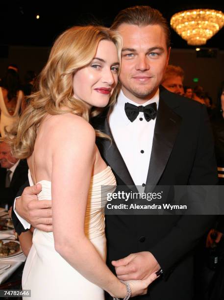 Kate Winslet and Leonardo DiCaprio at the Beverly Hilton in Beverly Hills, California