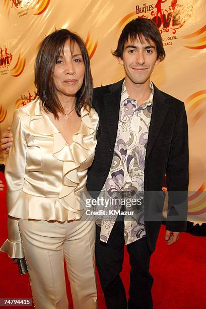 Olivia Harrison and son Dhani Harrison at the The Mirage Hotel and Casino in Las Vegas, Nevada