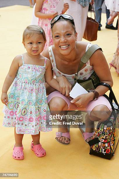 Angela Griffin and child at the Bob The Builder "Built To Be Wild" London Premiere - Outside Arrivals at Odeon West End in London.