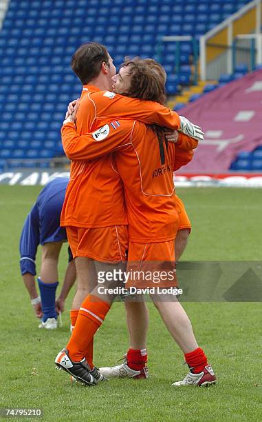 Jimmy Carr and Justin Hawkins at the Soccer Six at Birmingham City Football Club - May 14, 2006 at St Andrews Stadium in Birmingham.