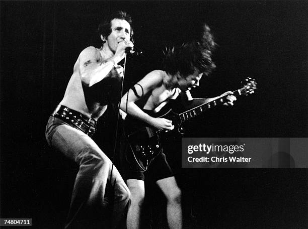 Bon Scott and Angus Young in London, United Kingdom.