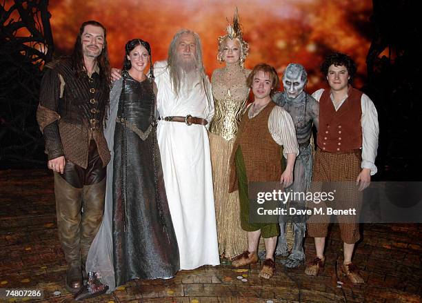 Jerome Pradon, Rosalie Craig, Malcolm Storry, Laura Michelle Kelly, Peter Howe, Michael Therriault and James Loye pose backstage at the opening night...