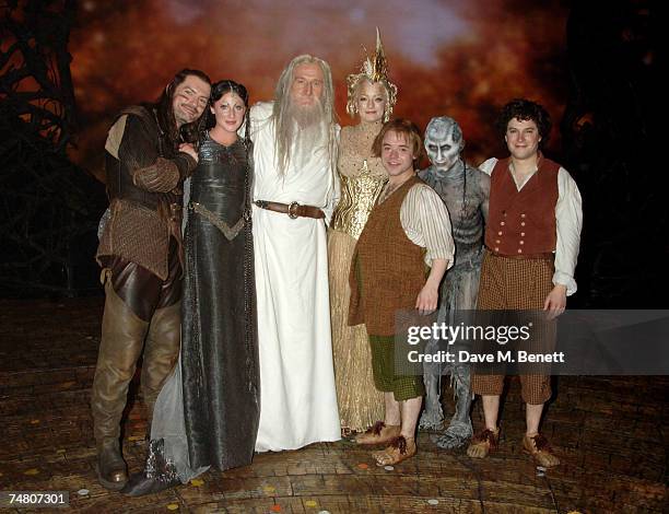 Jerome Pradon, Rosalie Craig, Malcolm Storry, Laura Michelle Kelly, Peter Howe, Michael Therriault and James Loye pose backstage at the opening night...