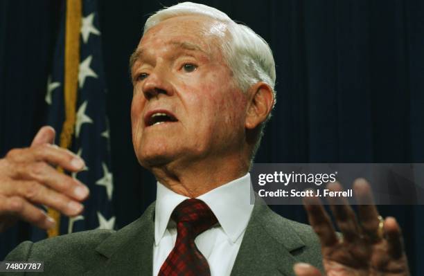 Senate Commerce Chairman Ernest F. Hollings, D-S.C., during a news conference in the Senate Radio/TV studio on the Tauzin-Dingell broadband bill...