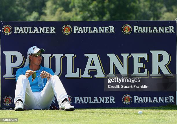 Henrik Stenson of Sweden waits during the pro - am of The BMW International Open Golf at The Munich North Eichenried Golf Club on June 20 in Munich,...