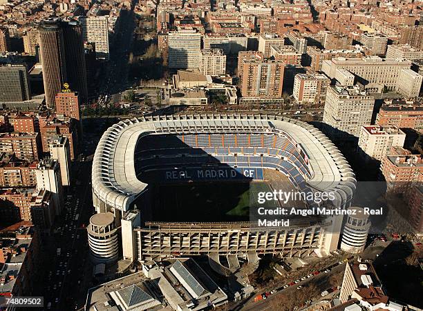 An aerial view of Real Madrid's Santiago Bernabeu stadium on February 14, 1998 in Madrid, Spain