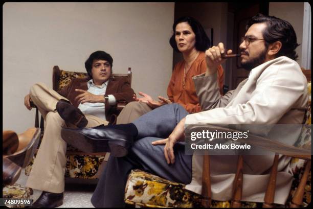 Newspaper publisher Violeta Barrios de Chamorro with Sergio Ramirez Mercado and Luis Alfonso Robelo Callejas at her home in San Jose, Costa Rica,...