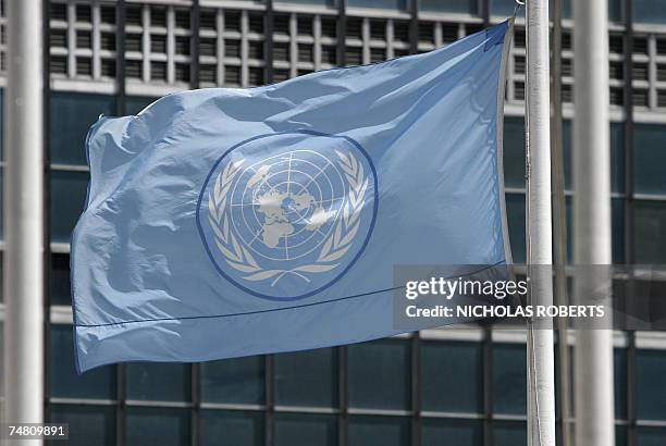 The United Nations flag flies at half-staff at UN headquarters in New York 15 June 2007. AFP PHOTO/Nicholas ROBERTS