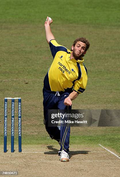 Liam Plunkett of Durhamin in action during the Durham v Essex Friends Provident Trophy Semi Final at the Riverside on June 20, 2007 in Durham,...