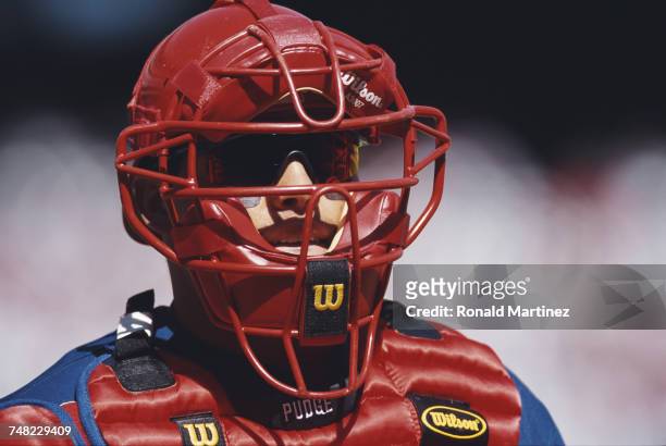 Ivan Rodriguez, catcher for theTexas Rangers during the Major League Baseball American League West game against the Chicago White Sox on 5 April 2000...