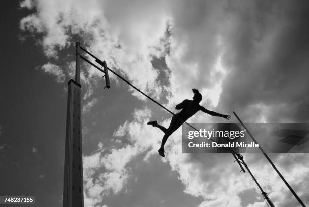 Stacy Dragila clears the bar during the Women's Pole Vault event at the United States Track and Field Championships on 26 June 1999 at Hayward Field...