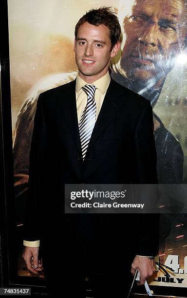 'The Apprentice' winner Simon Ambrose arrives at the UK premiere of "Die Hard 4.0" at Empire Cinema on June 20, 2007 in London, England.