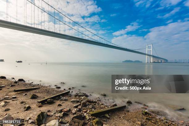 low angle view of modern bridge, dongguan, guangdong, china - dongguan stock-fotos und bilder