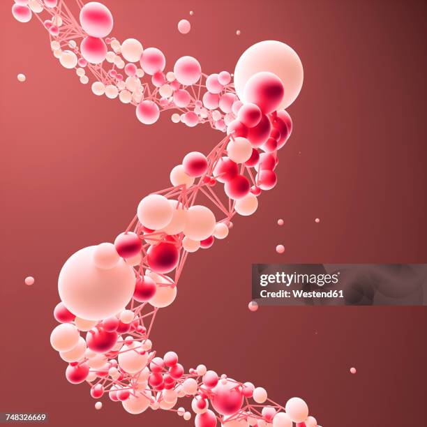 red helix, string of connected bubbles - molekül stock-grafiken, -clipart, -cartoons und -symbole
