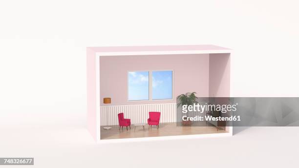 illustrations, cliparts, dessins animés et icônes de model of a retro style living room - maison miniature