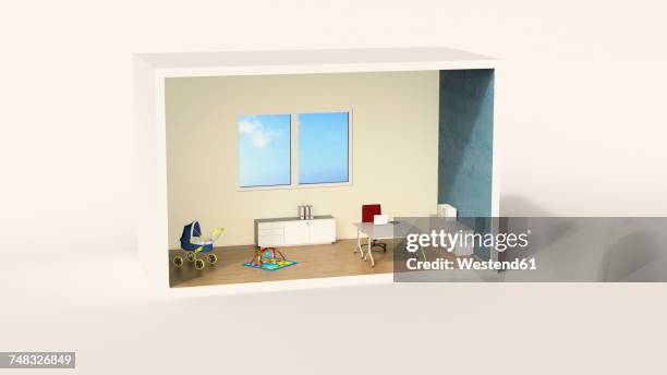 illustrations, cliparts, dessins animés et icônes de model of a home office with child's play corner - maison miniature