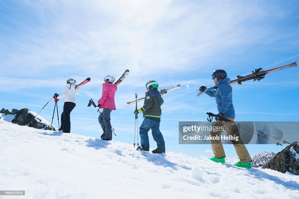 Family on skiing holiday, Hintertux, Tirol, Austria