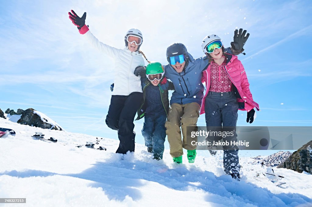 Family on skiing holiday, Hintertux, Tirol, Austria