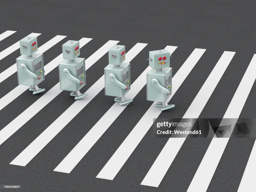 3D Rendering, Robots crossing zebra crossing