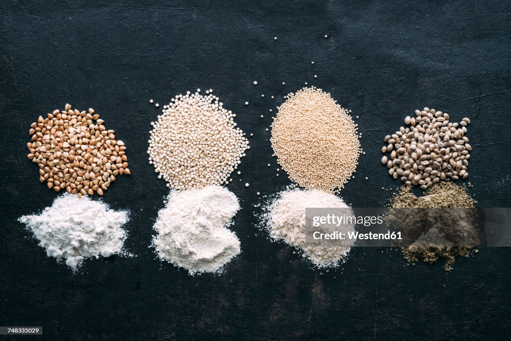 Pseudocereals and flour, Buckwheat, Quinoa, Amaranth, Hemp