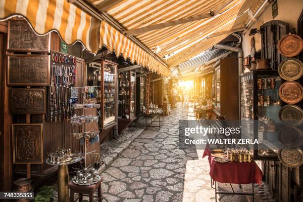 market in the old town, sarajevo, bosnia and herzegovina - sarajevo stock pictures, royalty-free photos & images