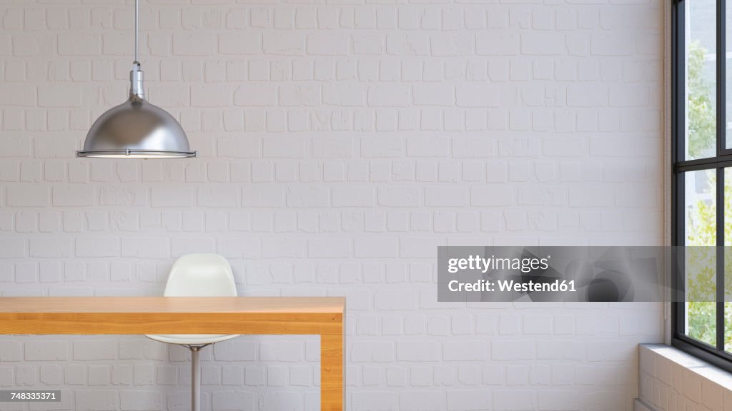 Room with lamp, table and chair, 3d rendering