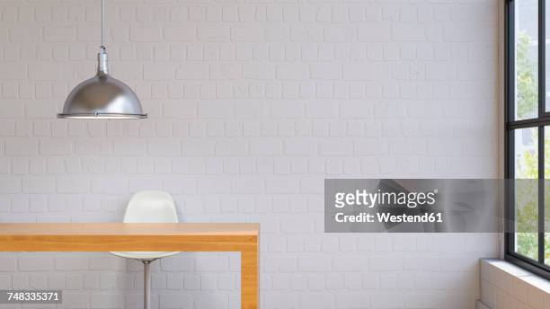 room with lamp, table and chair, 3d rendering - indoors stock illustrations