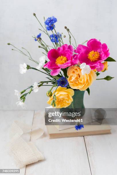 bunch of spring flowers - peonies bouquet stock pictures, royalty-free photos & images