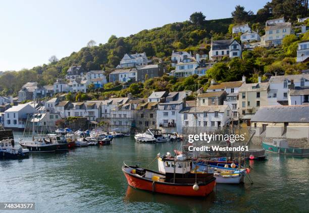 uk, england, cornwall, polperro, fishing harbor - cornwall england stock pictures, royalty-free photos & images