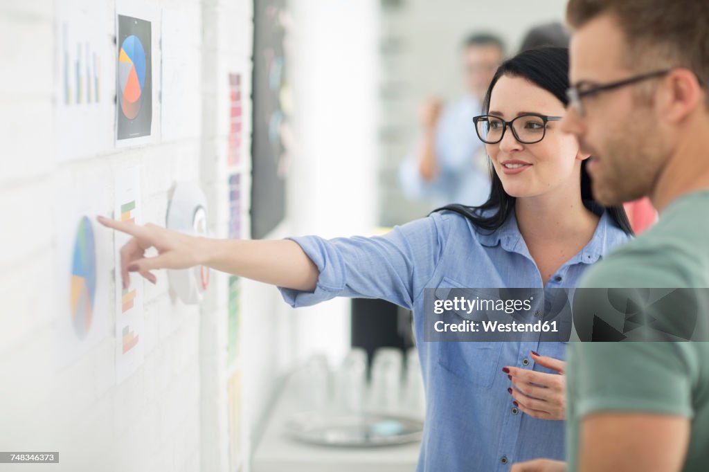 Colleagues conversing about charts