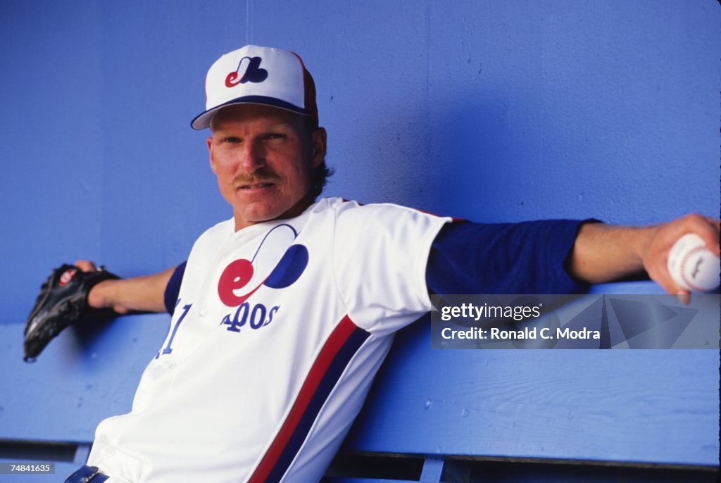 Randy Johnson of the Montreal Expos during a spring training game