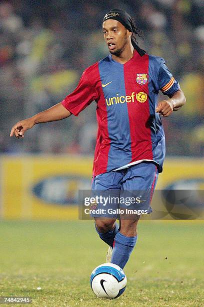 Ronaldinho of FC Barcelona in action during the PSL soccer match between the Sundowns and FC Barcelona at Loftus Versfeld stadium on June 20, 2007 in...