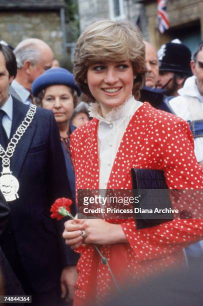 Lady Diana Spencer visits the town of Tetbury in Gloucestershire shortly after her engagement to Prince Charles, 22nd May 1981. She is wearing a...